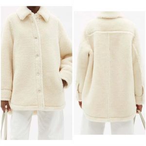 NWT STAND STUDIO Veron Faux-Shearling Wool Shirt Jacket White $795 XS